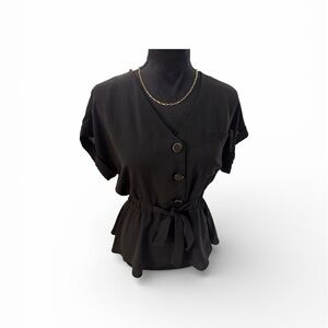 Sweet Rain Black Buttoned Blouse with Tie Waist